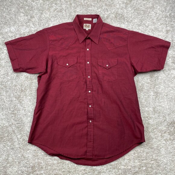 VTG Ely Cattleman Pearl Snap Shirt Mens 17.5 Maroon Western Wrinkle Resistant - Picture 2 of 9